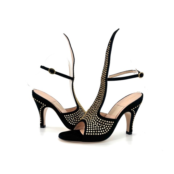 NIB Gucci Suede Crystal Embellished Cone Heeled Ankle Strap Sandals Women’s 36 - Picture 4 of 9
